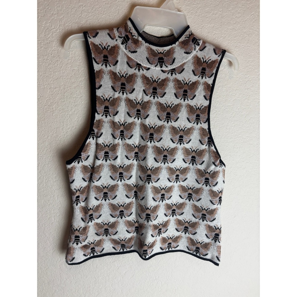 Maeve Sarah Gordon Anthropologie Bee Mock Neck Sleeveless Sweater Vest Small - Picture 2 of 7